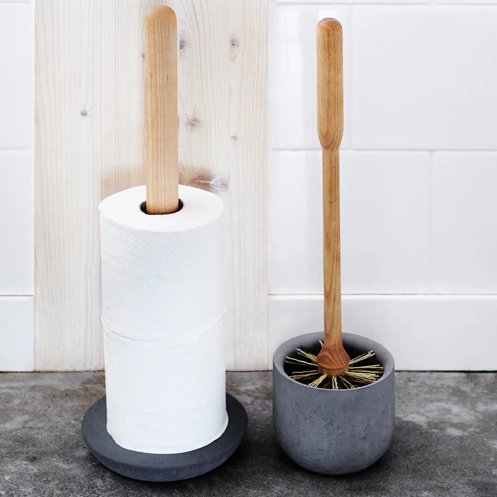 Iris toilet brush, Oiled birch, dark grey concrete cup Iris Hantverk