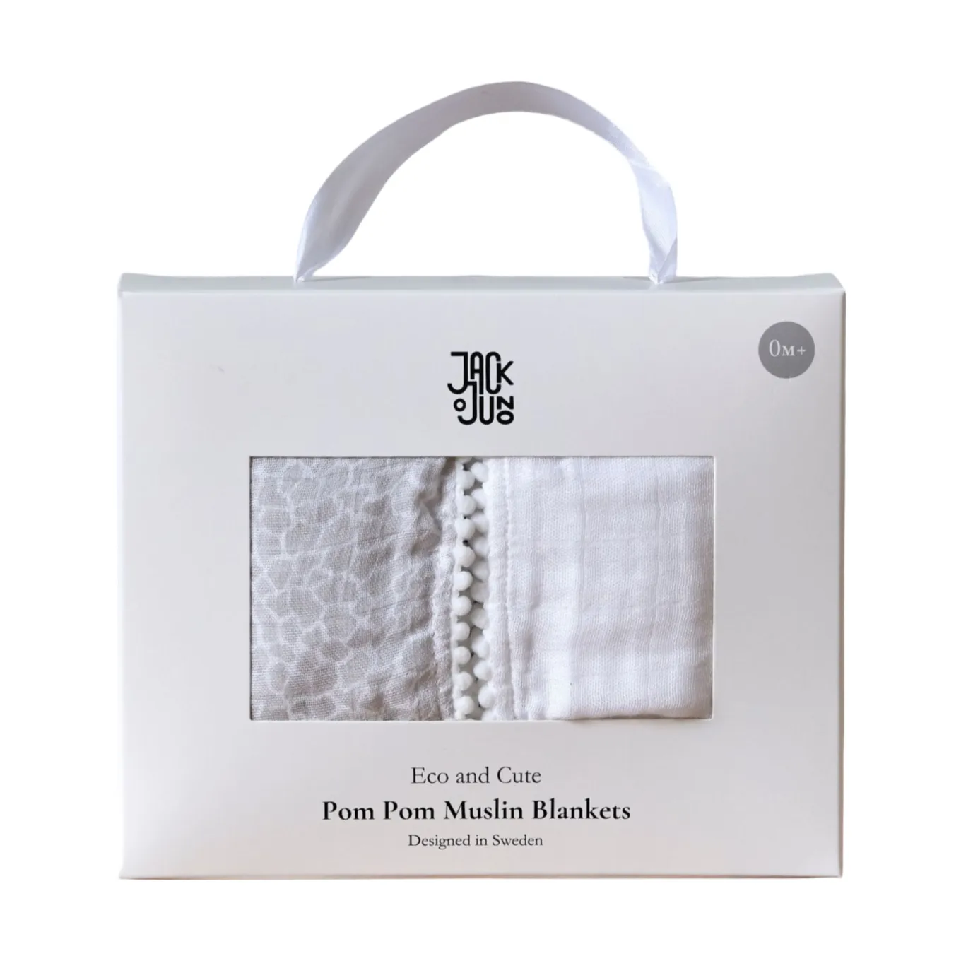 Pom Pom muslin blanket 120x120 cm 2-pack, Pearl & Giraffe gray Jack o Juno