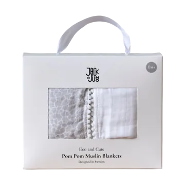 Pom Pom muslin blanket 120x120 cm 2-pack - Pearl & Giraffe gray - Jack o Juno
