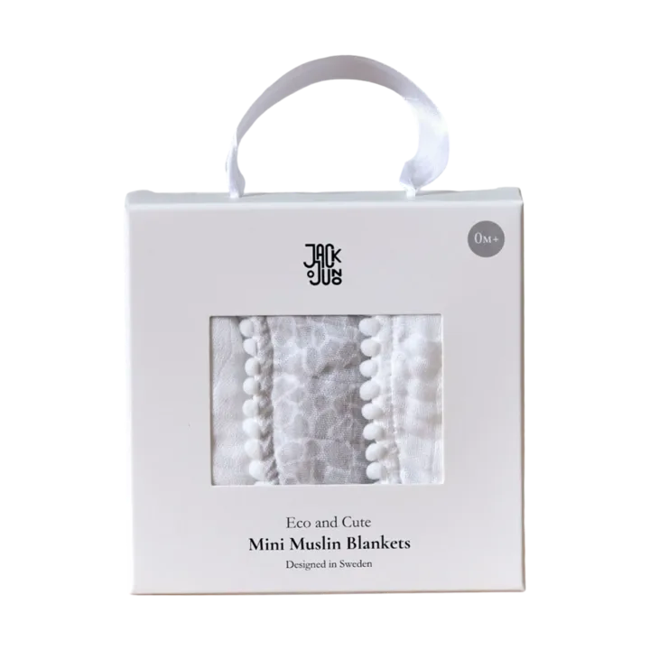 Pom Pom muslin blanket 40x40 cm 3-pack - Pearl & Giraffe gray - Jack o Juno