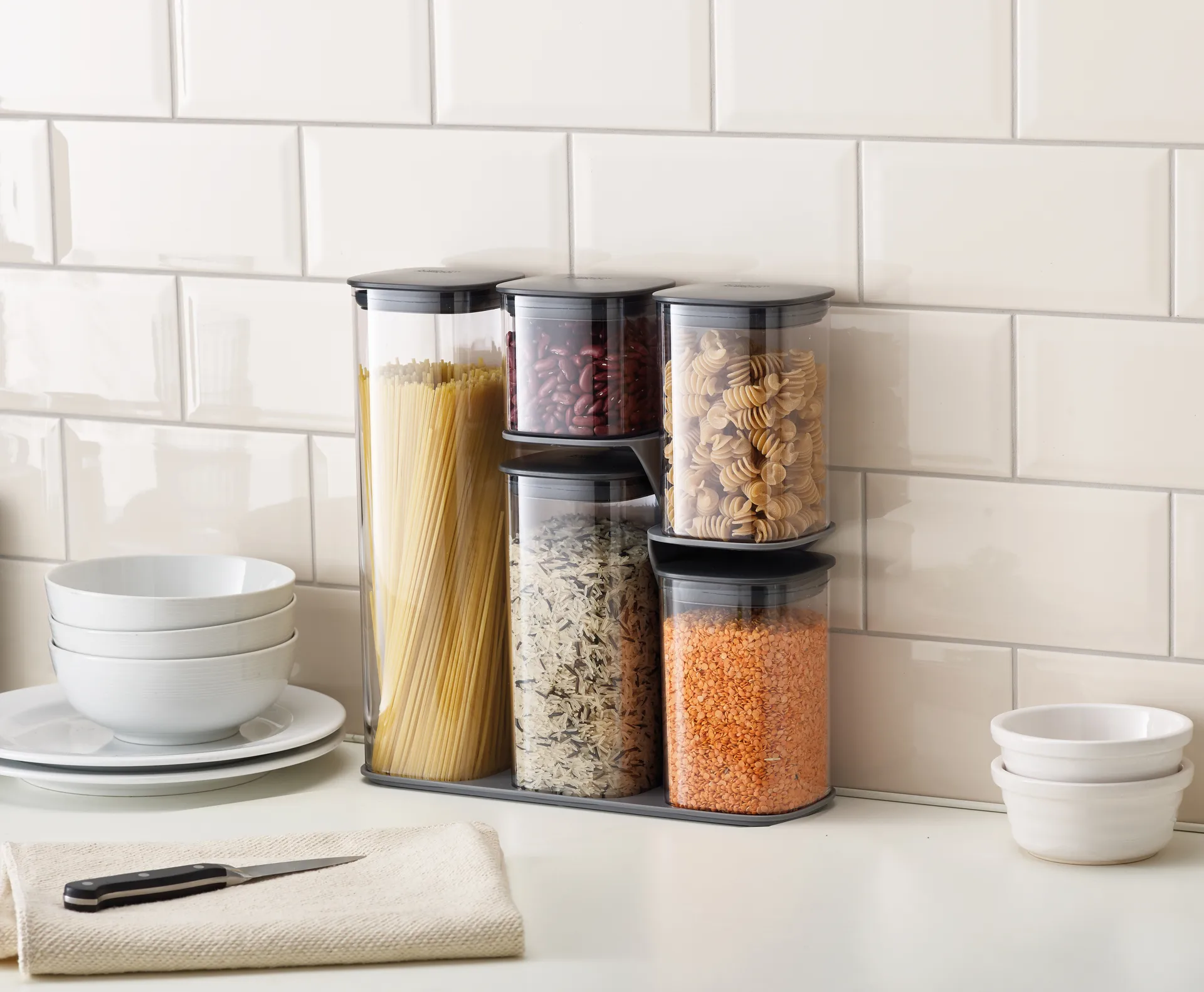 Podium storage jar 5 pieces, Grey Joseph Joseph