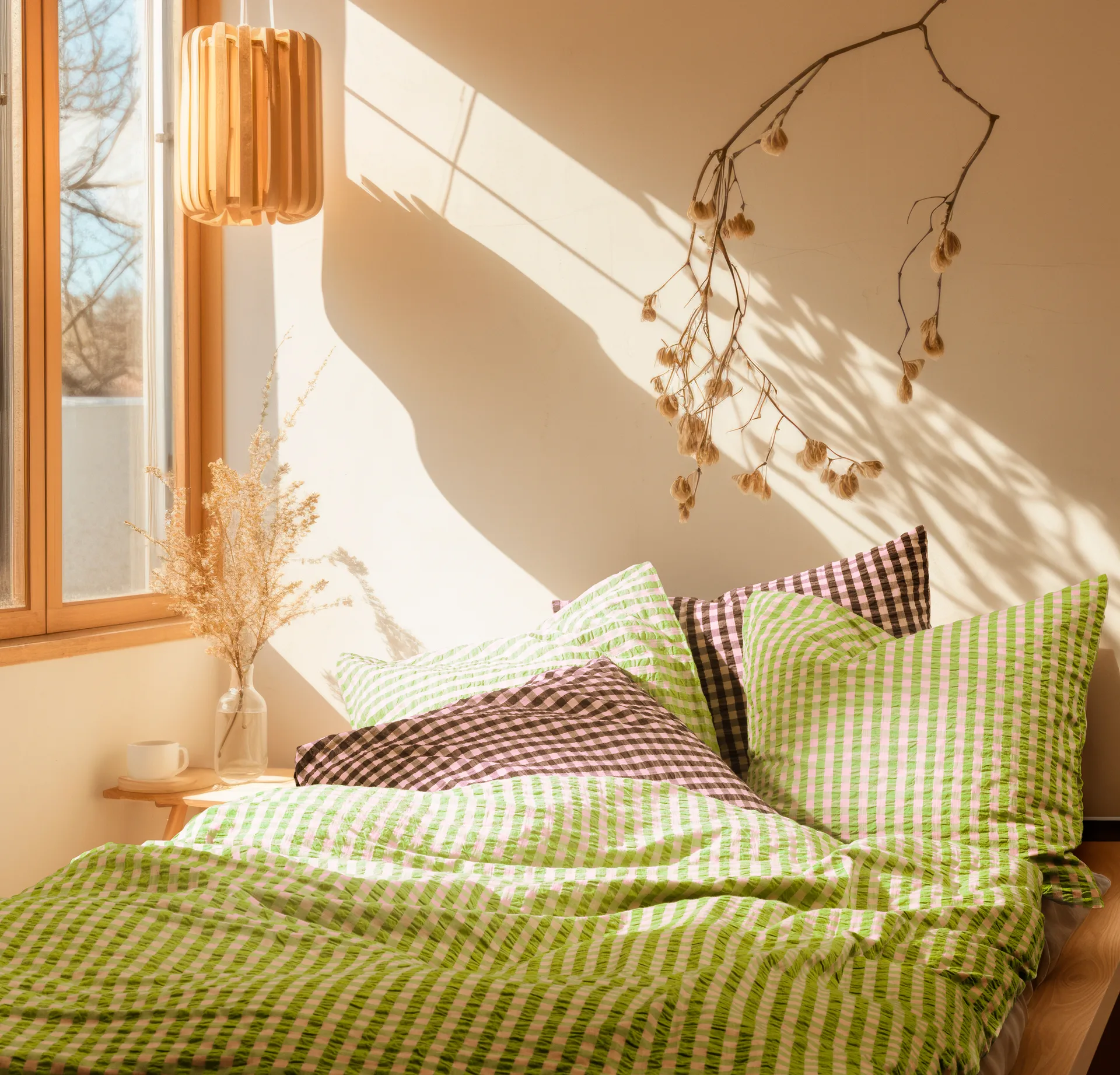 Bæk&Bølge bedding set 140x220 cm, Green-light pink Juna
