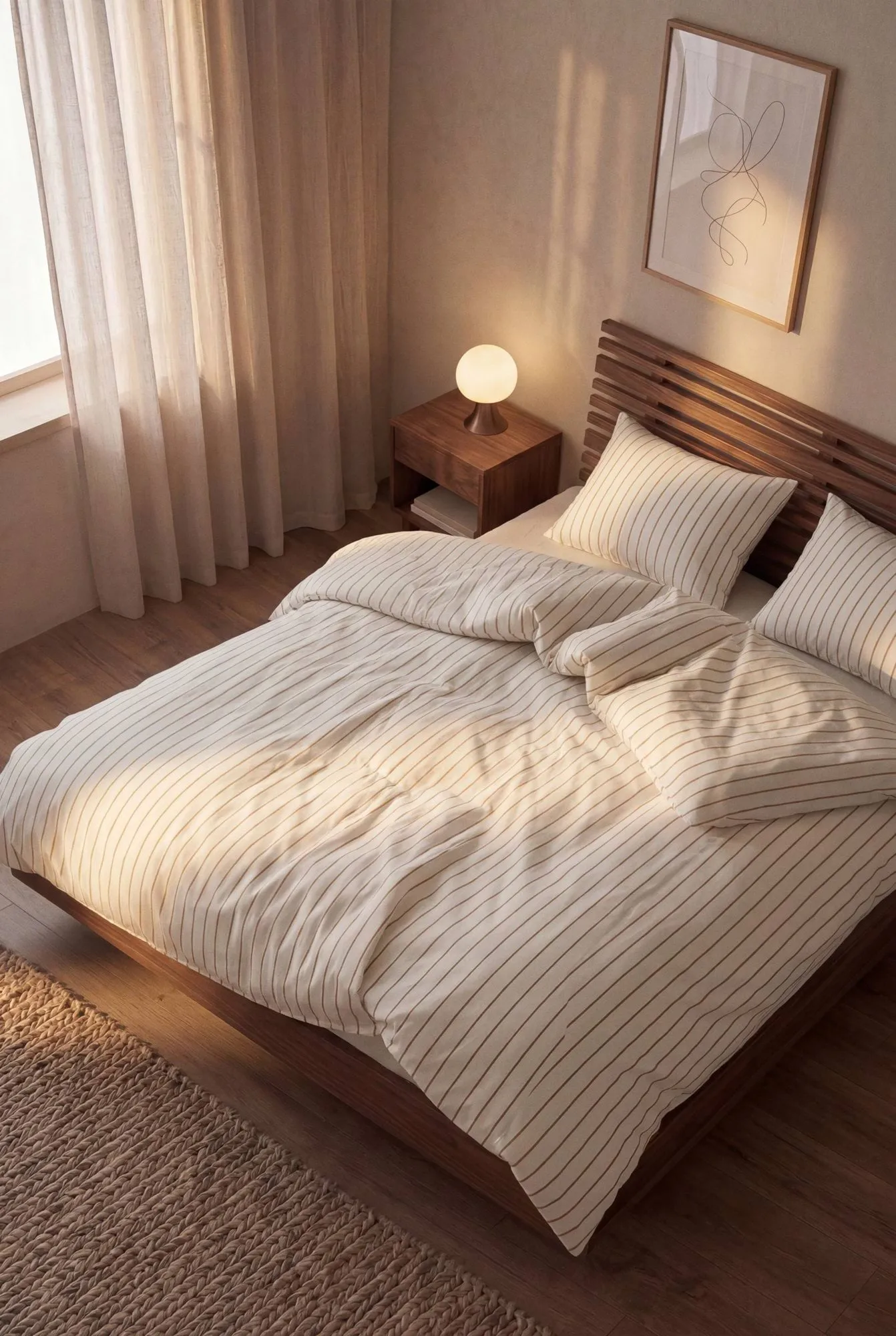 Soft duvet cover set, 150x210/50x60 cm, Offwhite-caramel Juna