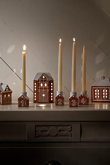 Gingerbread advent candlestick 4 pieces - Brown - Kähler