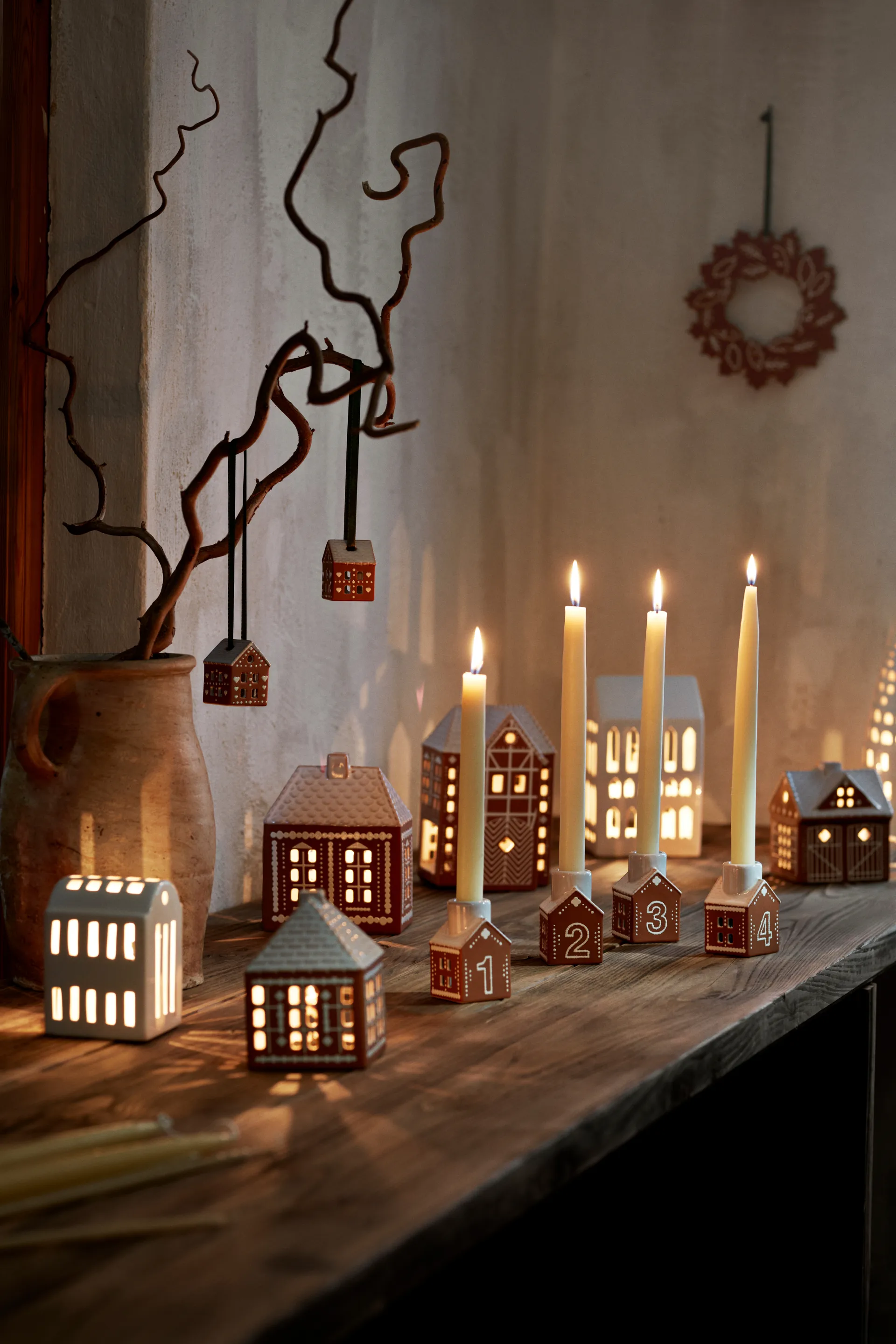 Gingerbread advent candlestick 4 pieces, Brown Kähler