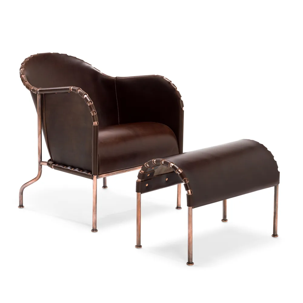 Bruno footstool, Core leather black-chrome frame Källemo