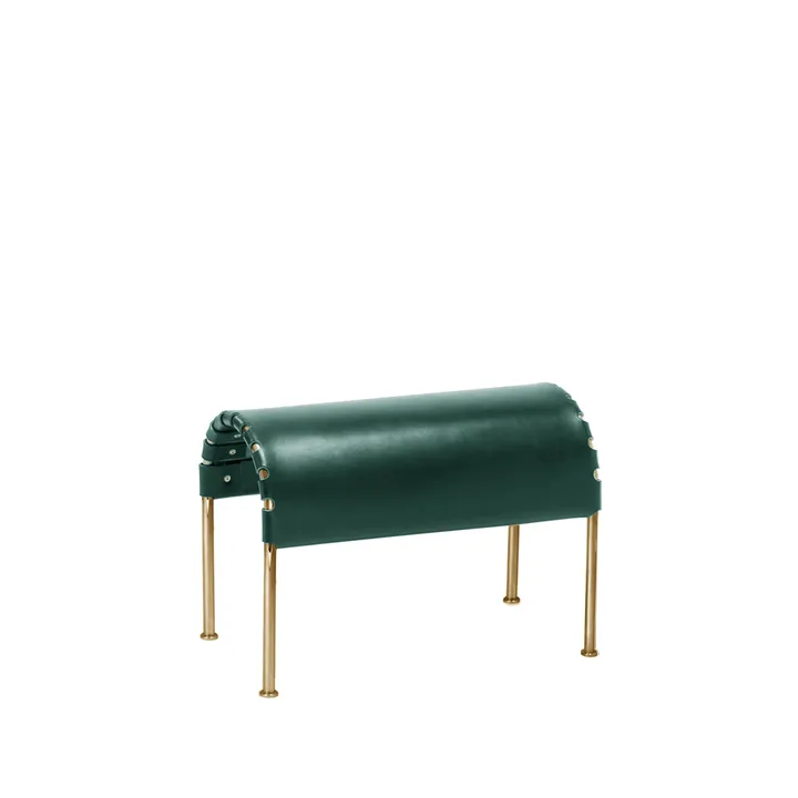 Bruno footstool - Core leather bottle-green–brass frame - Källemo