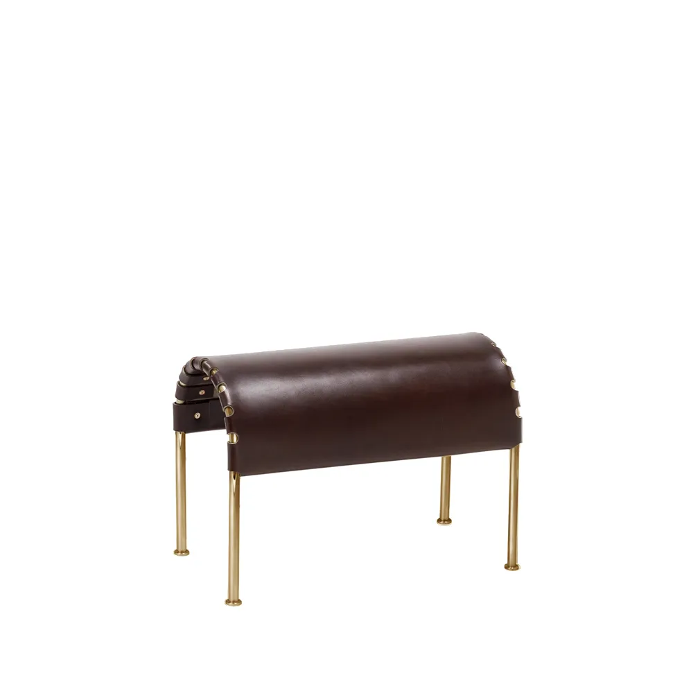 Bruno footstool, Core leather cigar brown-brass base Källemo