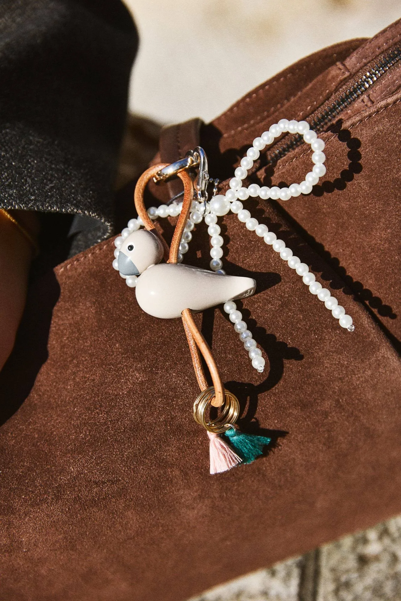 Kaj Bojesen bird keyring, Bordeaux, natural leather Kay Bojesen Denmark