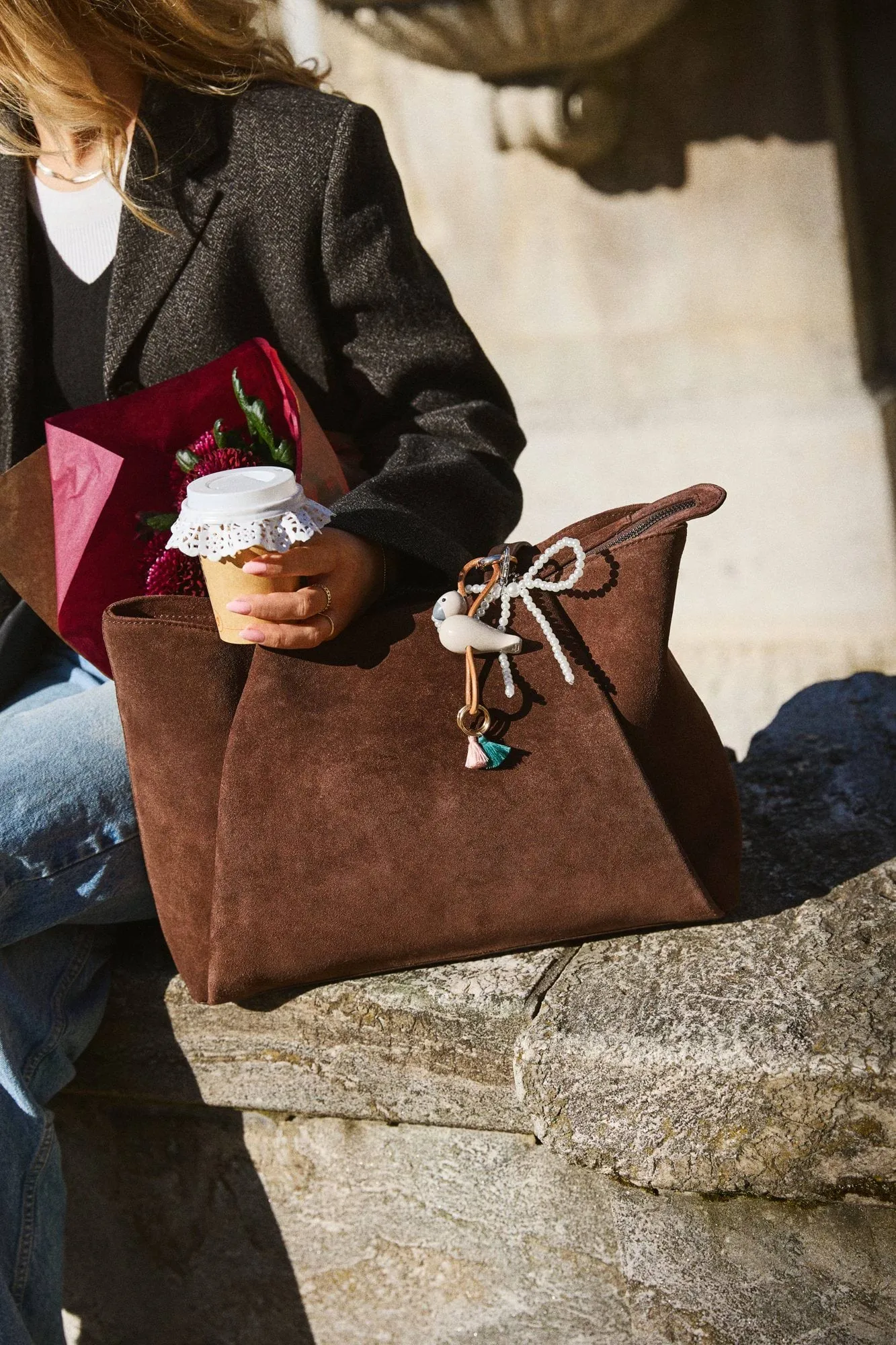 Kaj Bojesen bird keyring, Bordeaux, natural leather Kay Bojesen Denmark