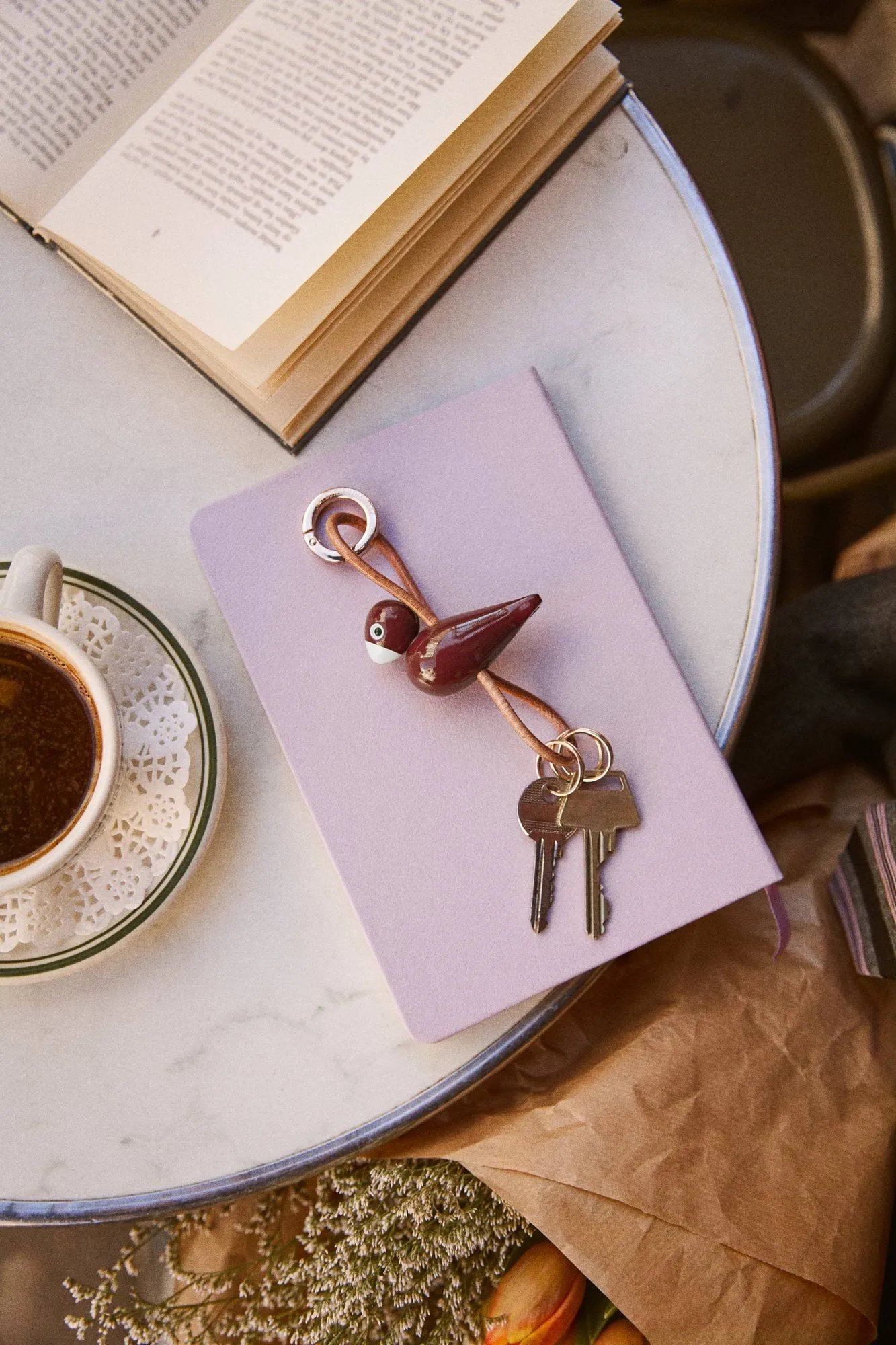 Kaj Bojesen bird keyring, Sand, natural leather Kay Bojesen Denmark
