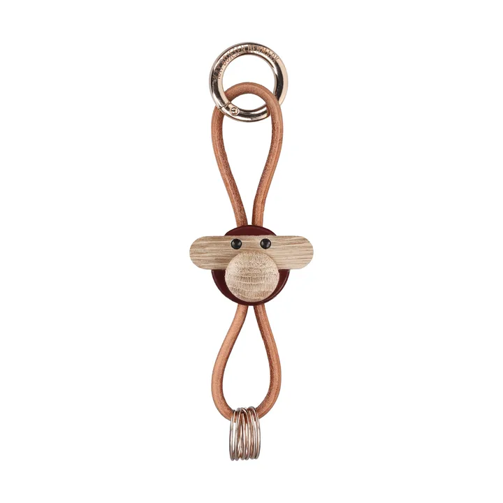Kaj Bojesen monkey keyring - Bordeaux, natural leather - Kay Bojesen Denmark