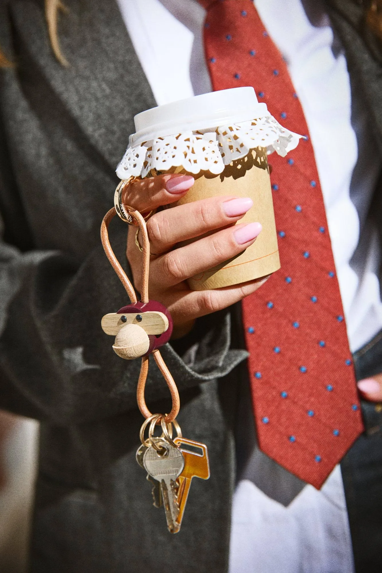 Kaj Bojesen monkey keyring, Bordeaux, natural leather Kay Bojesen Denmark