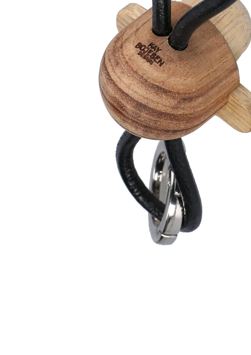 Kaj Bojesen monkey keyring, Teak-limb wood, black leather Kay Bojesen Denmark