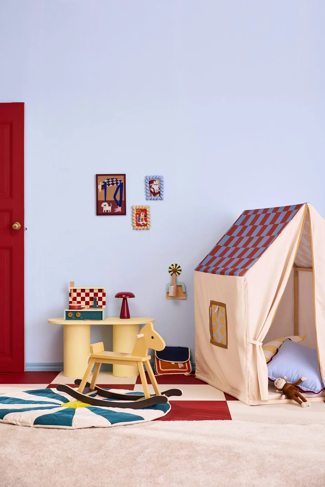 Playhouse tent, 110x80x124 cm, Dove blue check Kid's Concept