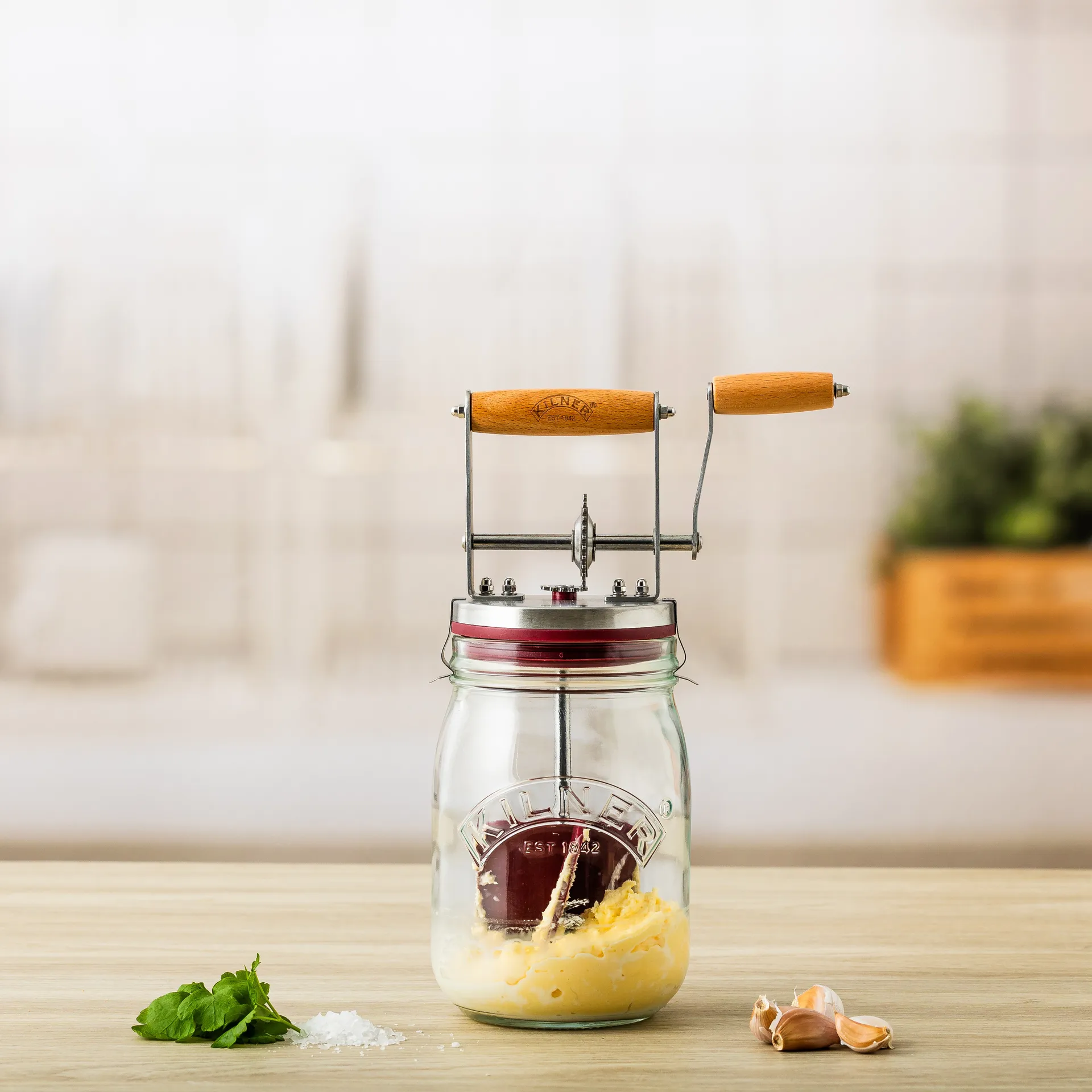 Kilner butter churn, Clear-red, 1 L Kilner