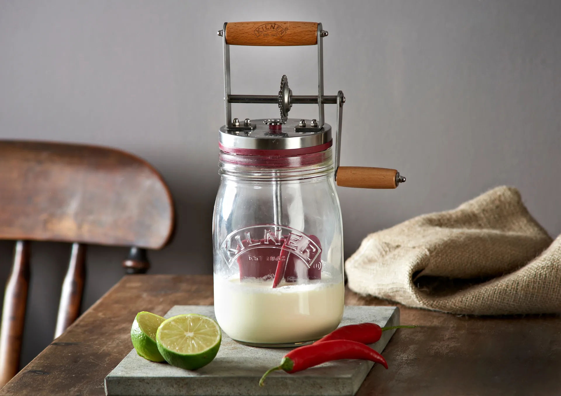 Kilner butter churn, Clear-red, 1 L Kilner