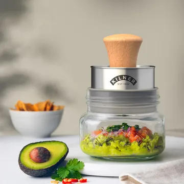 Kilner Mash & Store storage jar set - Clear-stainless steel-wood, 0.5 L - Kilner