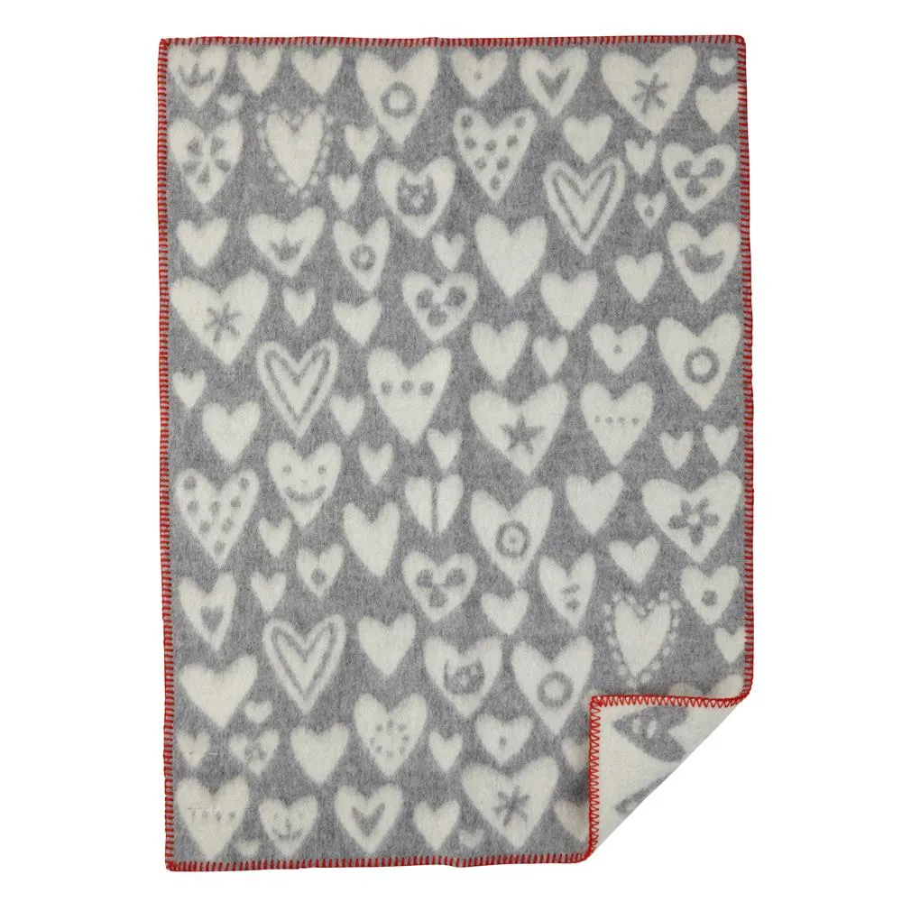 Baby Heart wool blanket, grey Klippan Yllefabrik
