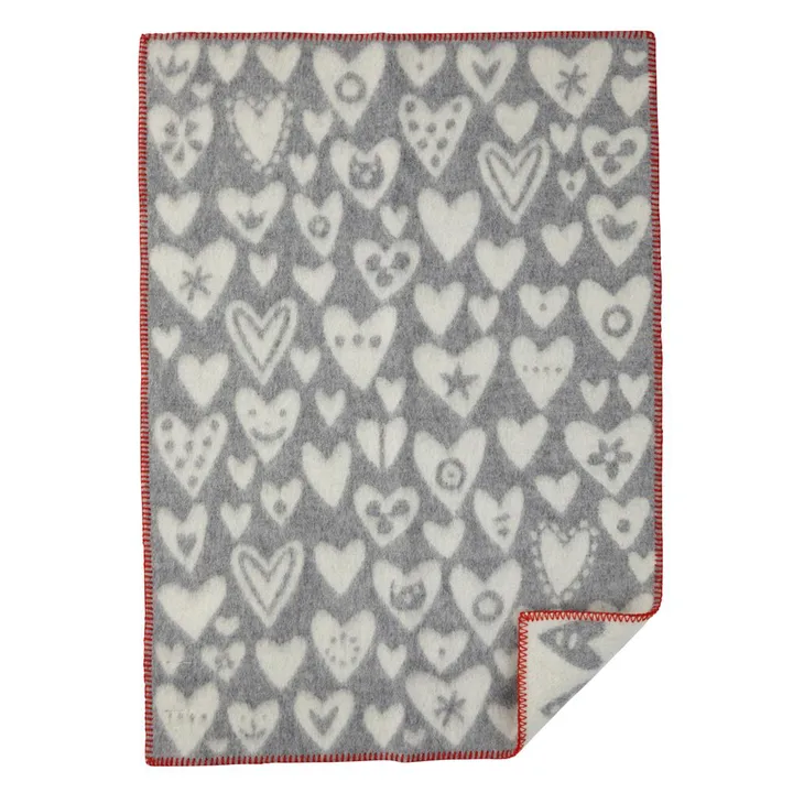 Baby Heart wool blanket - grey - Klippan Yllefabrik