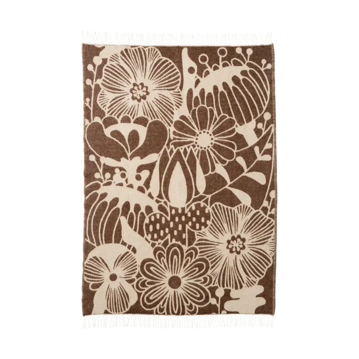 Blomranka wool throw - Brown-beige, 130x200 cm - Klippan Yllefabrik