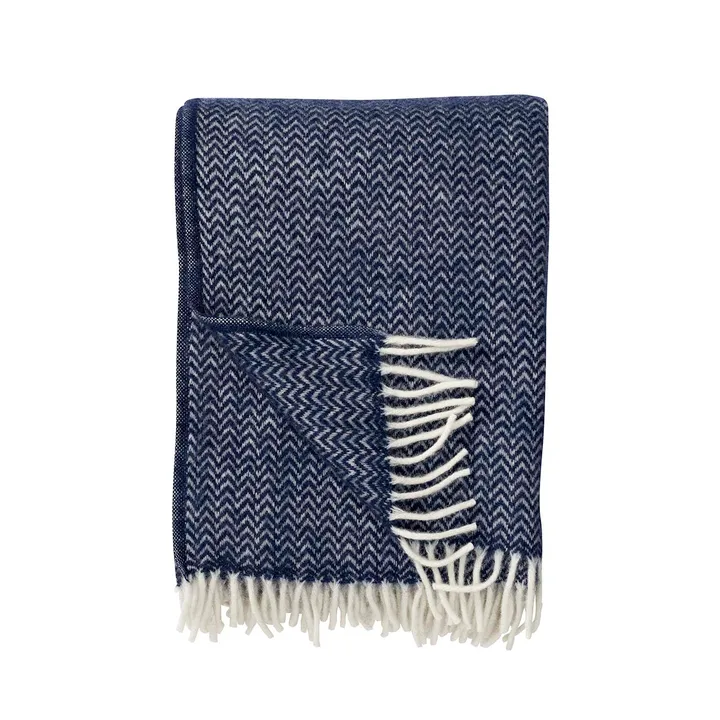 Chevron wool throw - Dark blue - Klippan Yllefabrik