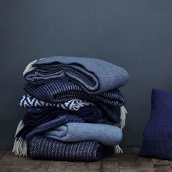 Chevron wool throw, Dark blue Klippan Yllefabrik