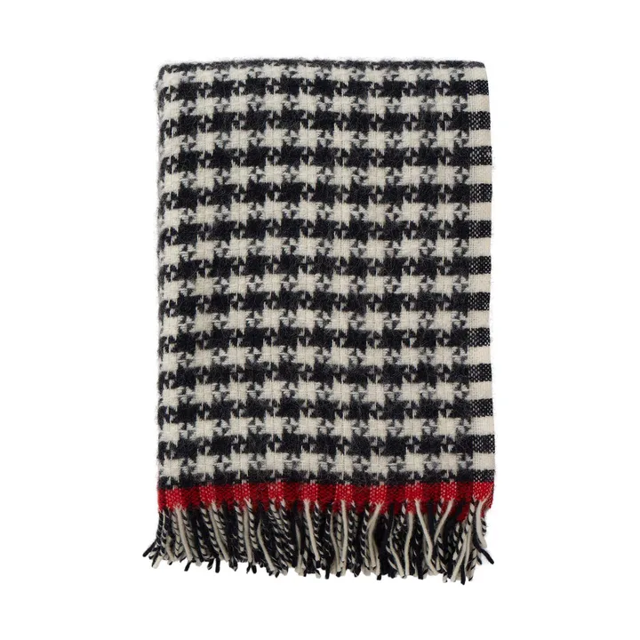 Dogtooth wool throw 130x200 cm - Black-red - Klippan Yllefabrik