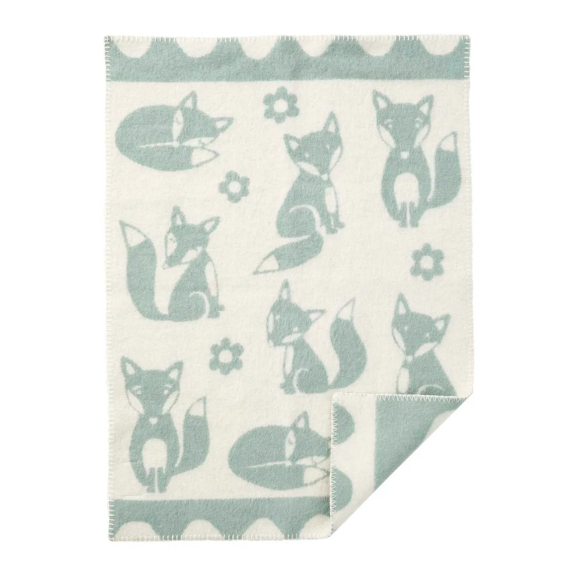 Fox children's blanket, light blue Klippan Yllefabrik