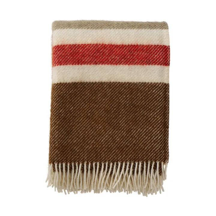 Gotland Stripe wool throw 130x200 cm - Brown-beige-red - Klippan Yllefabrik