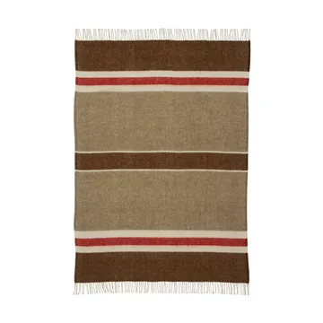 Gotland Stripe wool throw 130x200 cm - Brown-beige-red - Klippan Yllefabrik