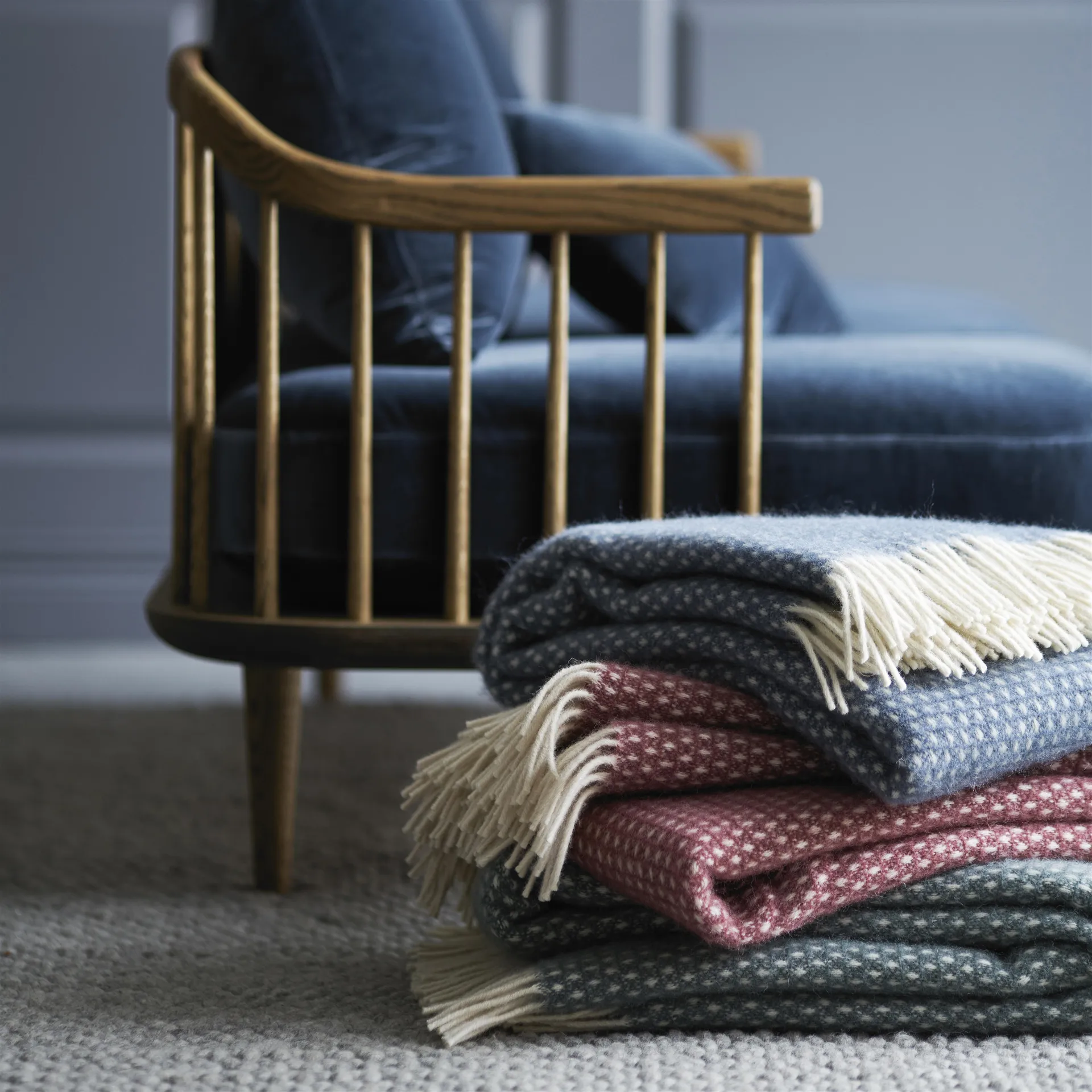 Knut wool plaid, blue Klippan Yllefabrik