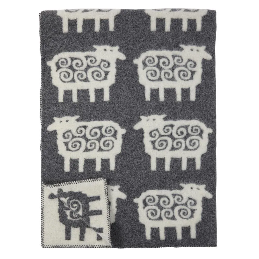 Sheep wool blanket, grey 130x180 cm Klippan Yllefabrik