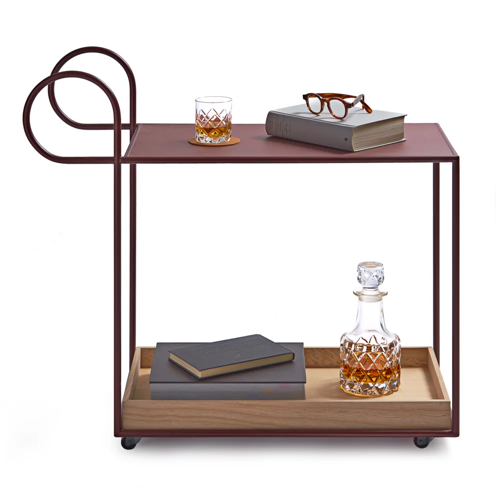 Julius serving trolley, Red, oak tray KLONG