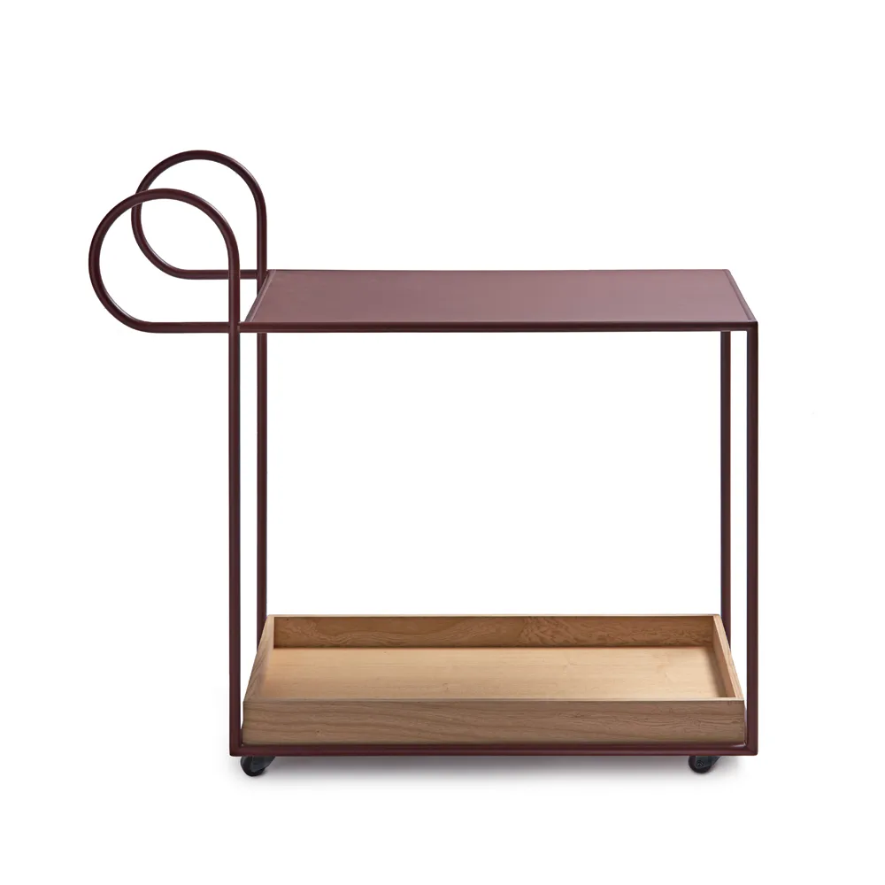 Julius serving trolley, Red, oak tray KLONG