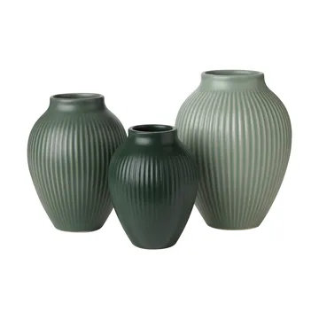 Knabstrup mini vase ripple matte 3-piece set - Misty green-celadon green-dark green - Knabstrup Keramik
