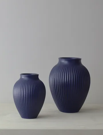 Knabstrup vase ribbed 20 cm - Dark blue - Knabstrup Keramik