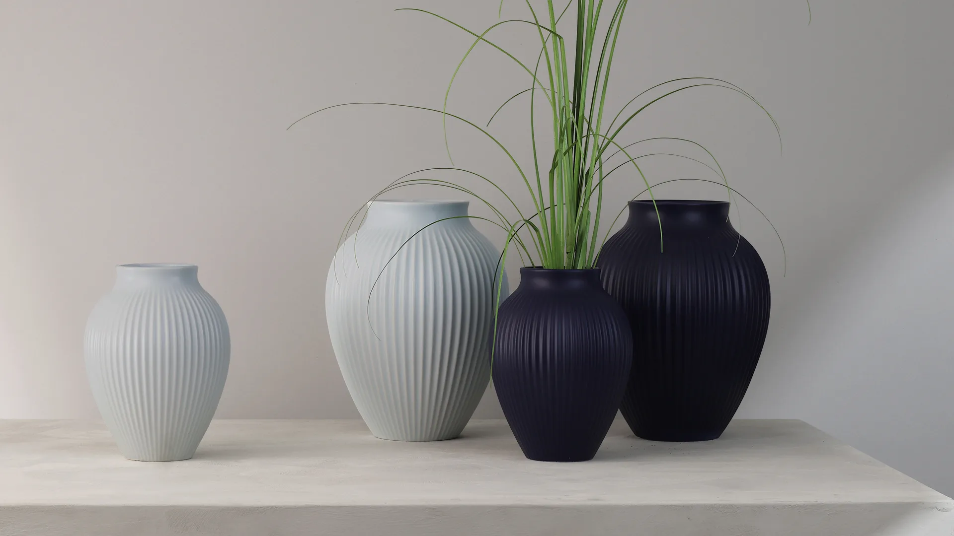 Knabstrup vase ribbed 20 cm, Ice blue Knabstrup Keramik