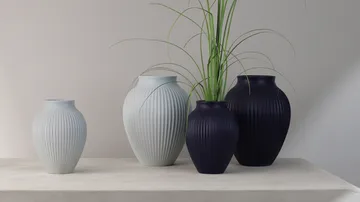 Knabstrup vase ribbed 20 cm - Ice blue - Knabstrup Keramik