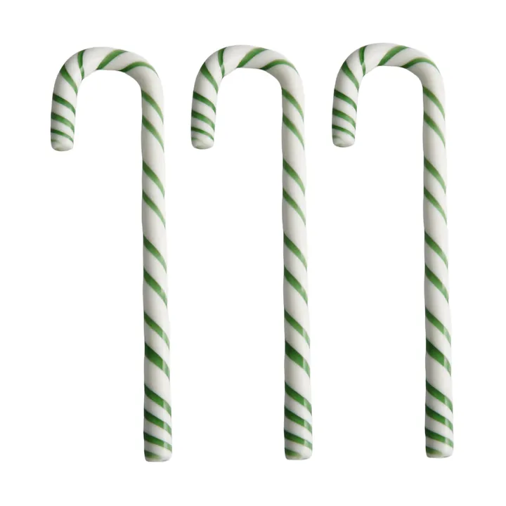 Polka cane 17 cm 3-pack - White-green - Kosta Boda