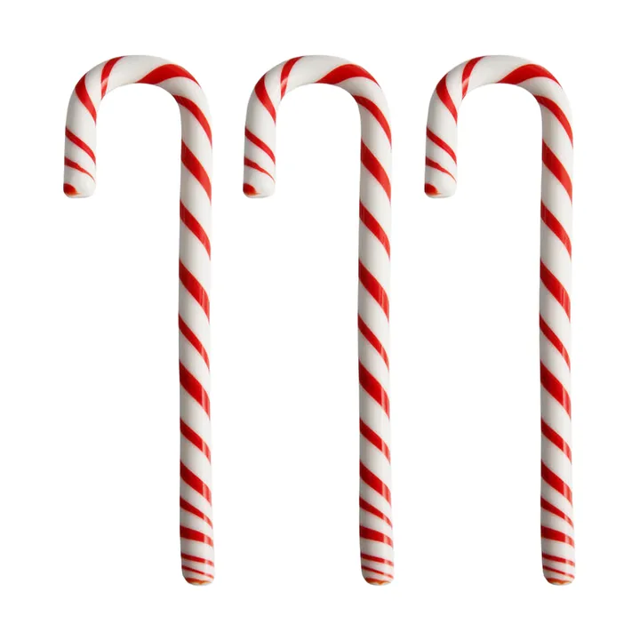Polka cane 17 cm 3-pack - White-red - Kosta Boda