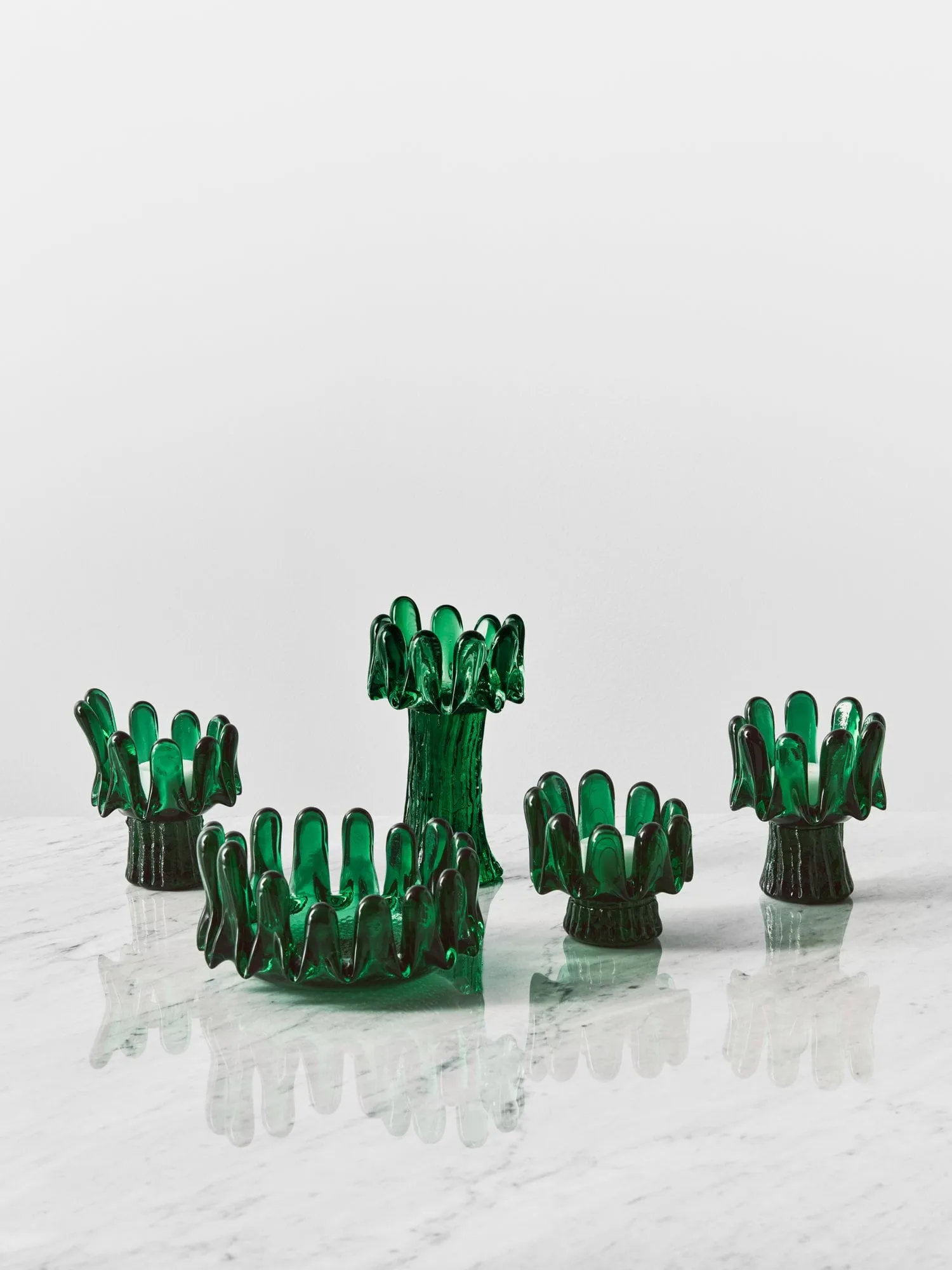 Sunflower candle holder 11.5 cm, Emerald green Kosta Boda
