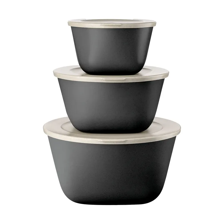 Connect Stockholm bowl+lid 3 pieces biocircular thermoplastic - Nature ash grey - Koziol