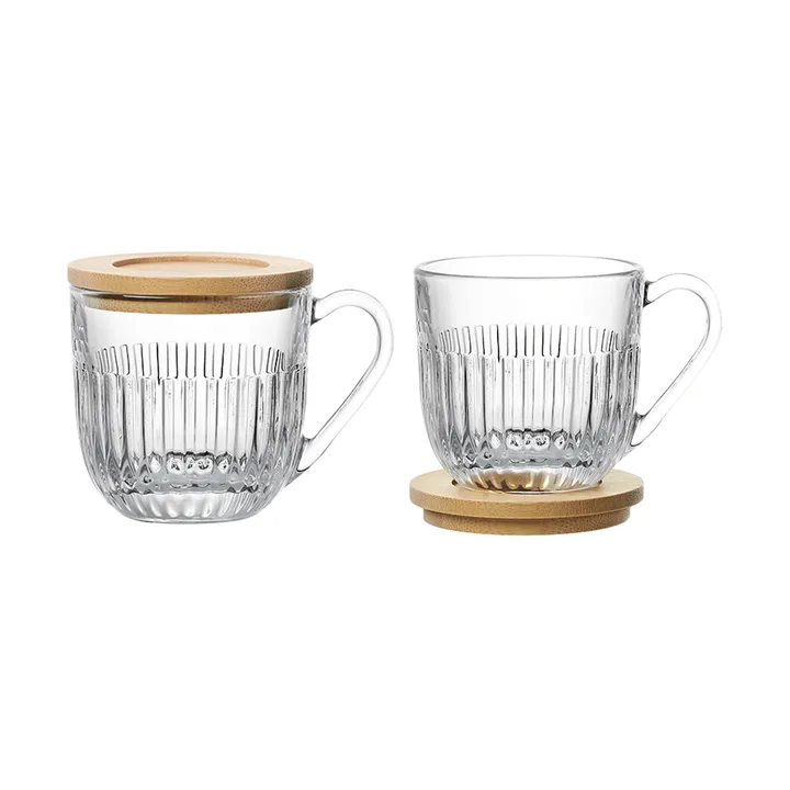 Ouessant mug with lid/saucer 2-pack - Transparent-bamboo - La Rochère