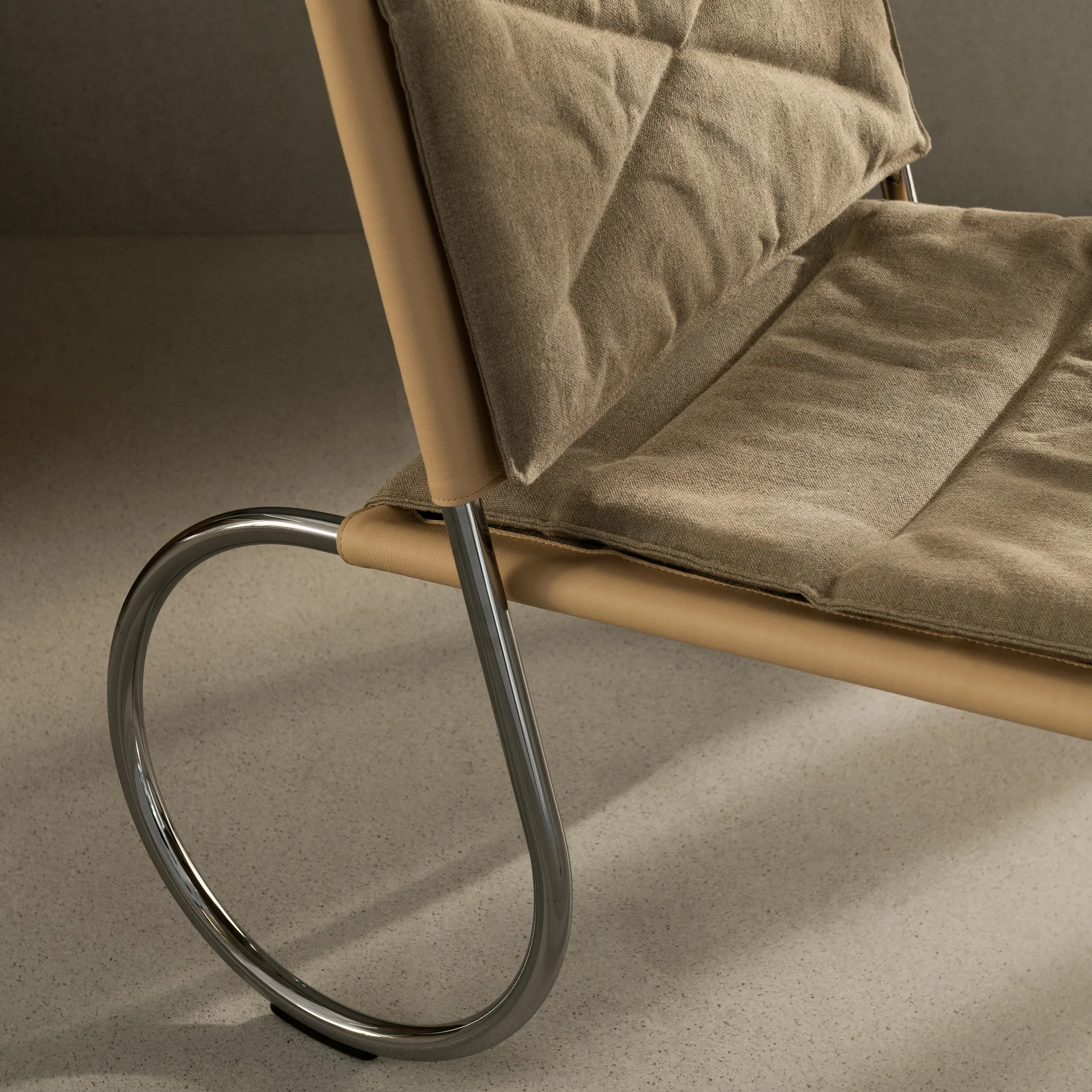 Corso easy chair chair, Elmo Nordic leather Natural-linen weave-chrome Lammhults