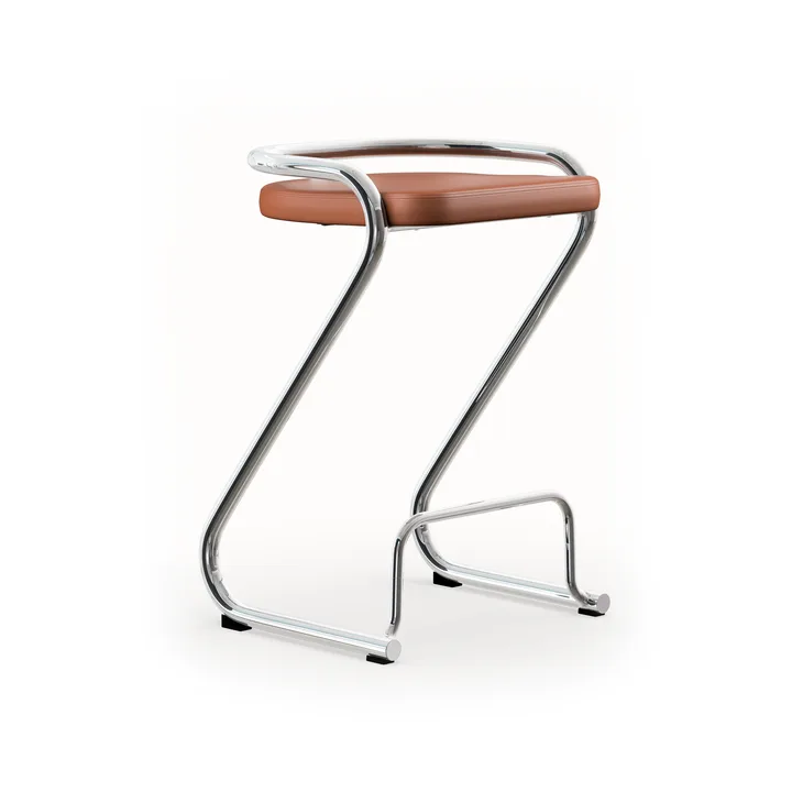 S70-3 bar stool - Elmo Nordic leather Cognac–chrome frame - Lammhults
