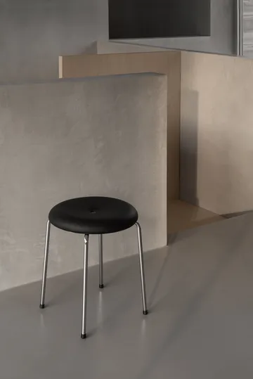 Stool bench - Black leather–chrome frame, 45 cm - Lammhults
