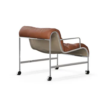 Sunny armchair with armrests - Leather Cognac–chrome frame with wheels - Lammhults