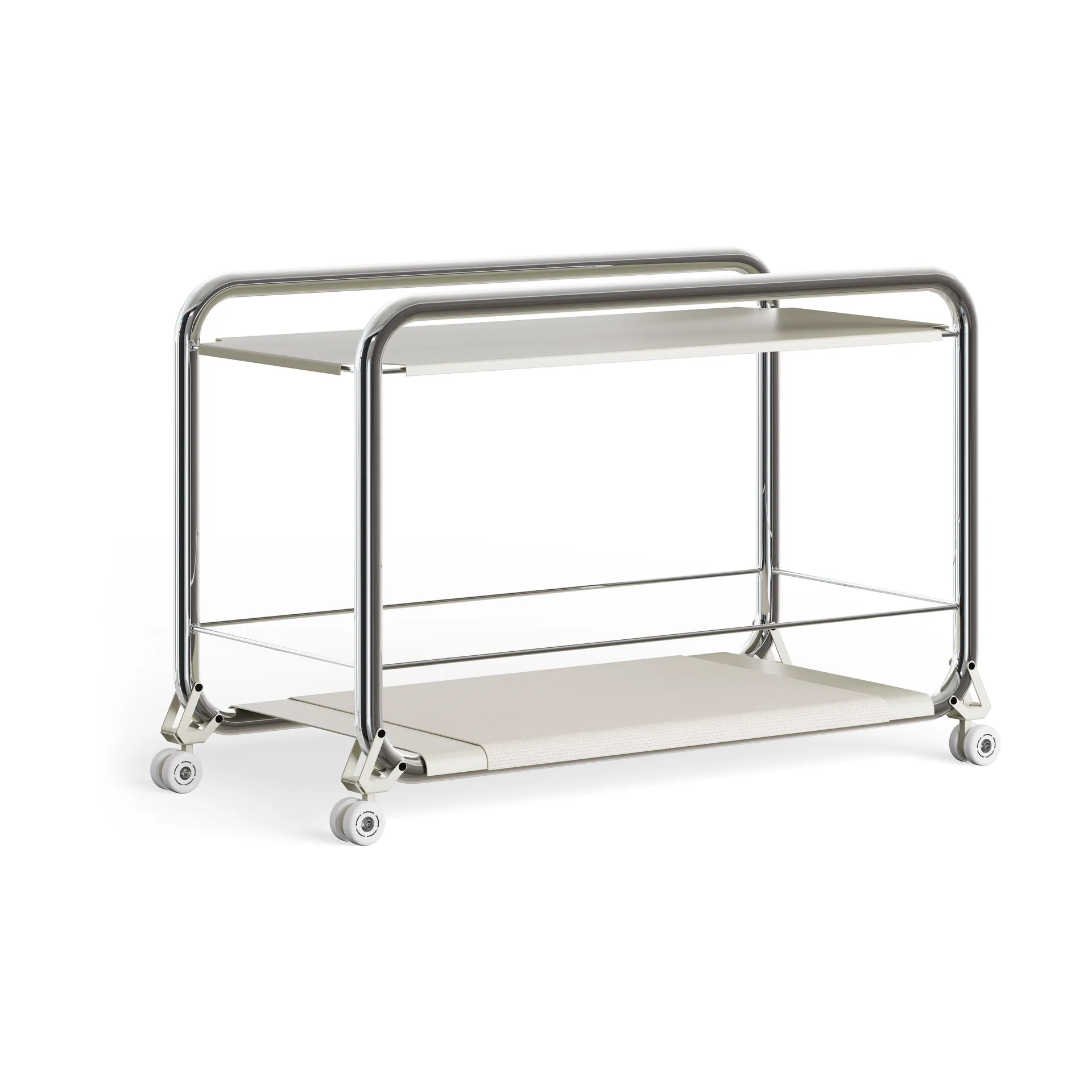 Tension trolley, Chrome-beige-beige leather rug Lammhults