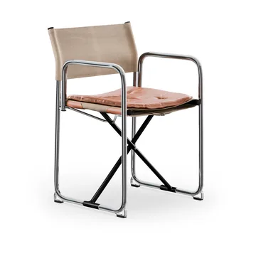 X75-2 armchair - Linen weave natural-Elmo Nordic leather Cognac-chrome legs - Lammhults